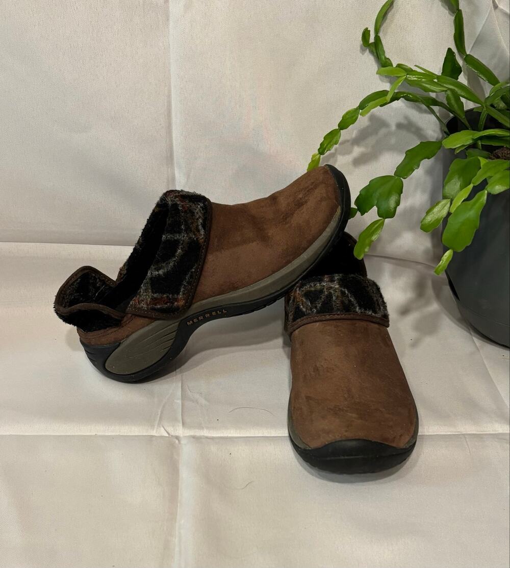 Women’s Merrell Brown Encore Ripple Moc Clogs Leather Ortholite, size 7.5